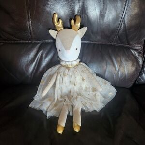 Alimrose Angelica Reindeer Doll in gold star tulle Stuffie doll. Doe Fawn. 18"
